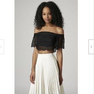 NWT Topshop Black Scallop Lace Bardot Top size 2